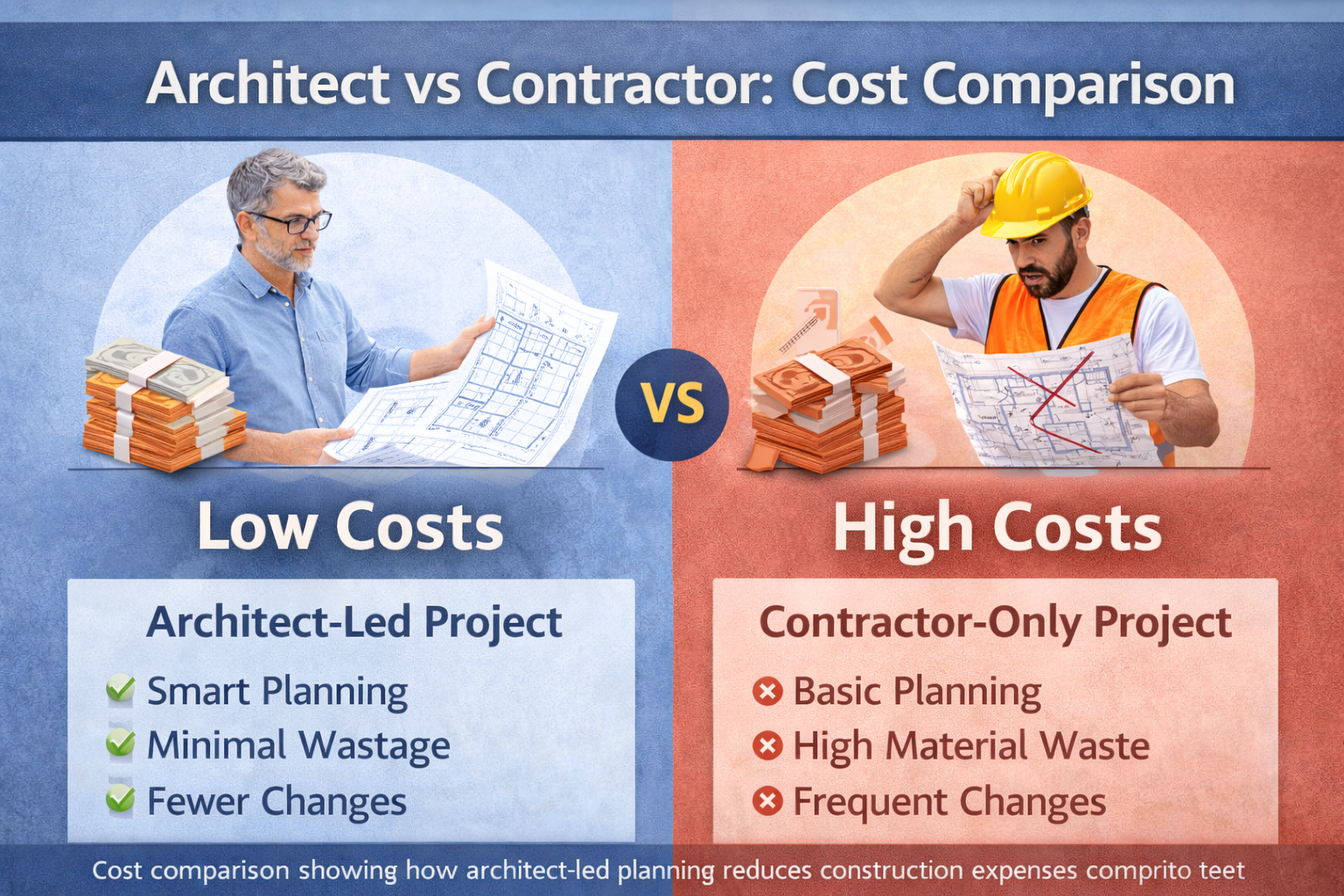 Architect vs contractor cost comparison for house construction