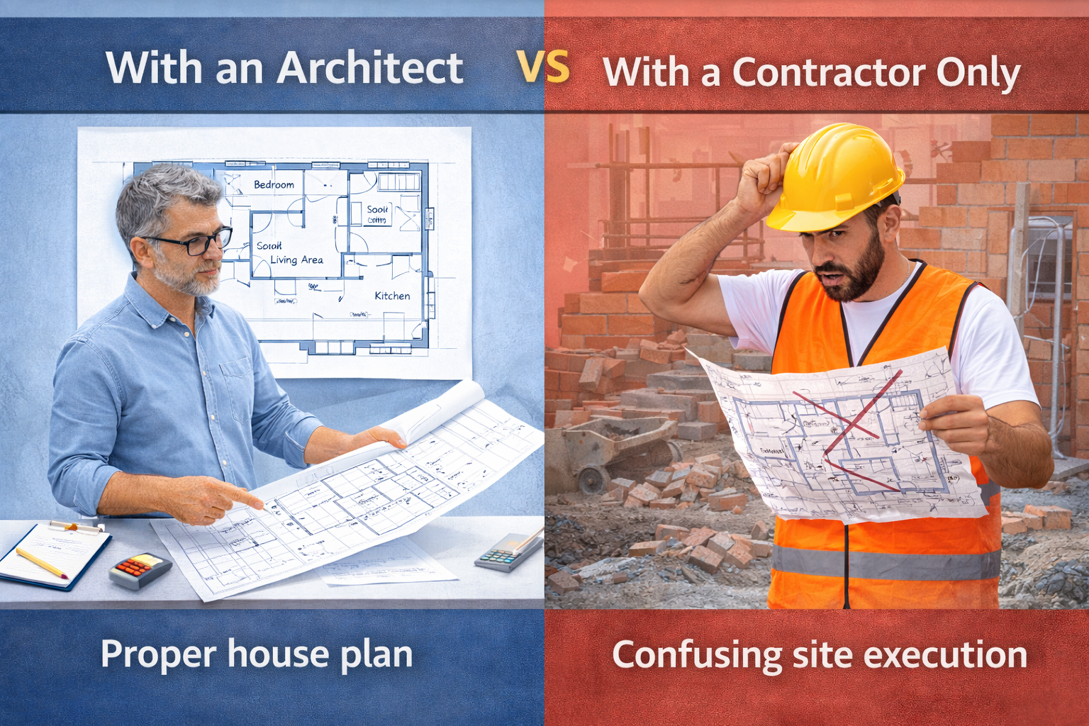 Architect vs contractor comparison for house construction