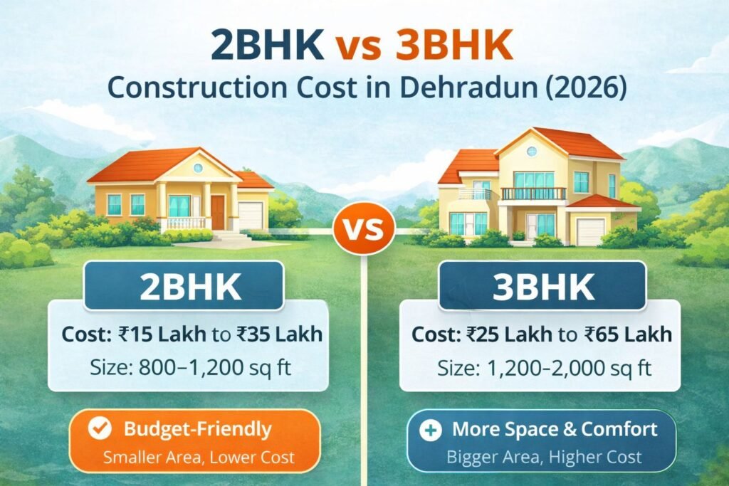 2BHK vs 3BHK Construction Cost in Dehradun (2026 Complete Guide)